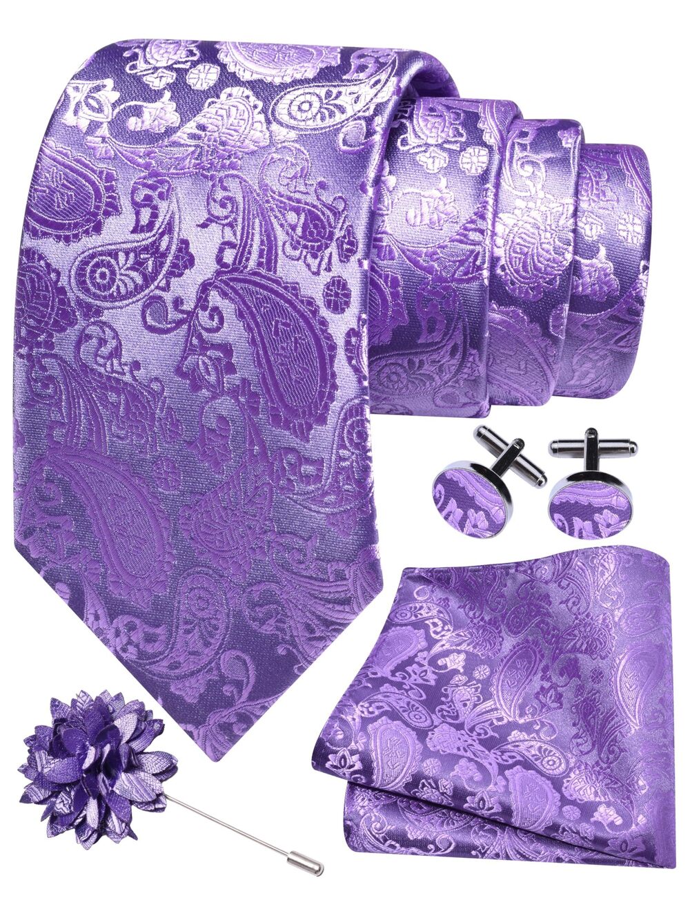 1685 Lavender Tie Paisley Wedding Light Purple Necktie Pocket Square